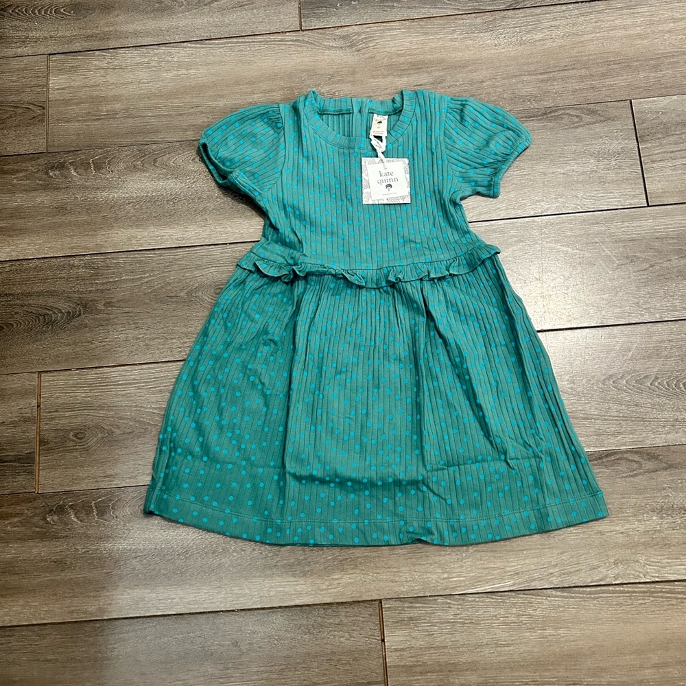 NWT Kate Quinn Girl Blue Green Polka Dot Dress Size 5 - Picture 1 of 3